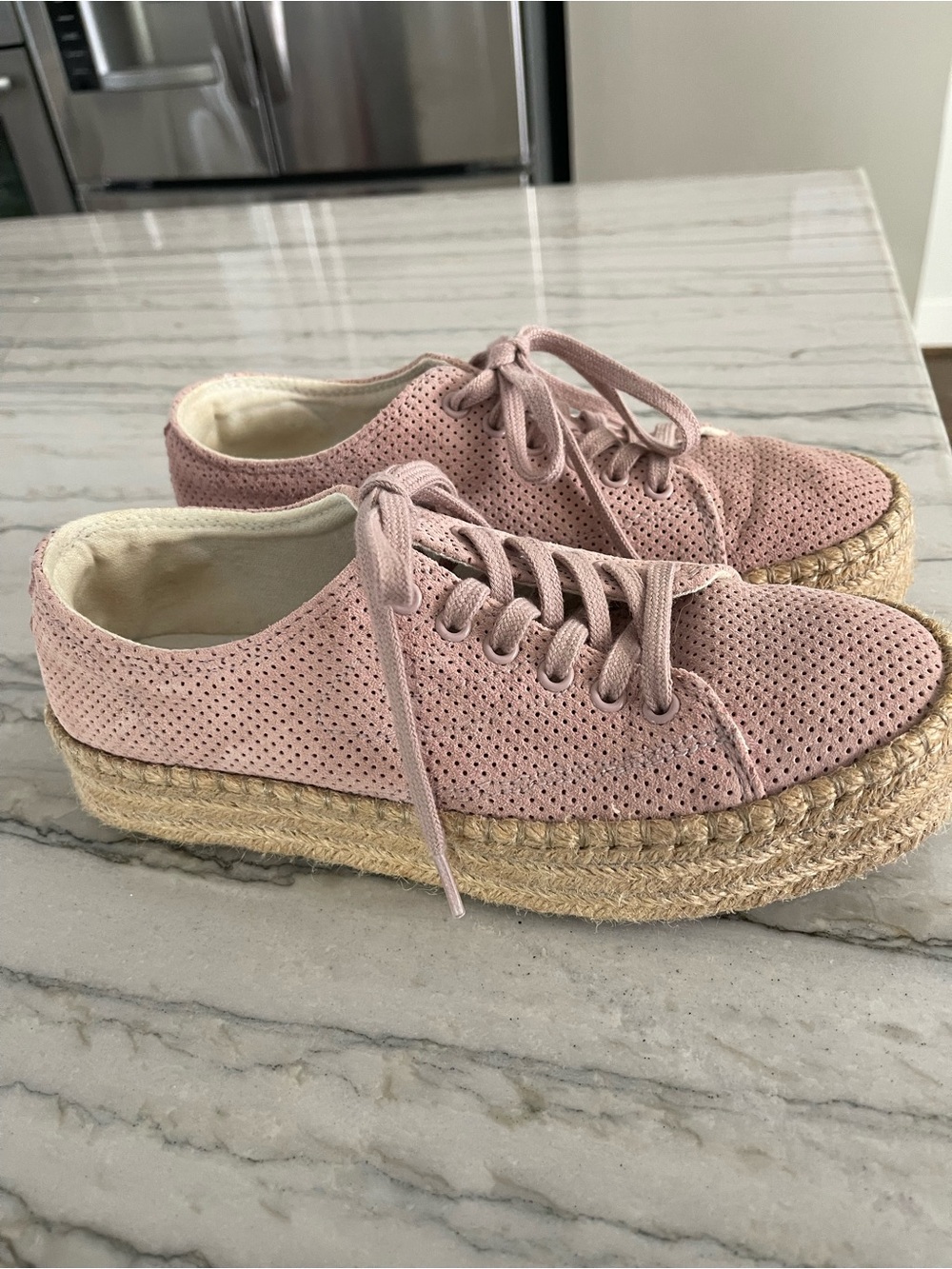 Tretorn Blush Pink Suede Espadrille Platform Sneakers